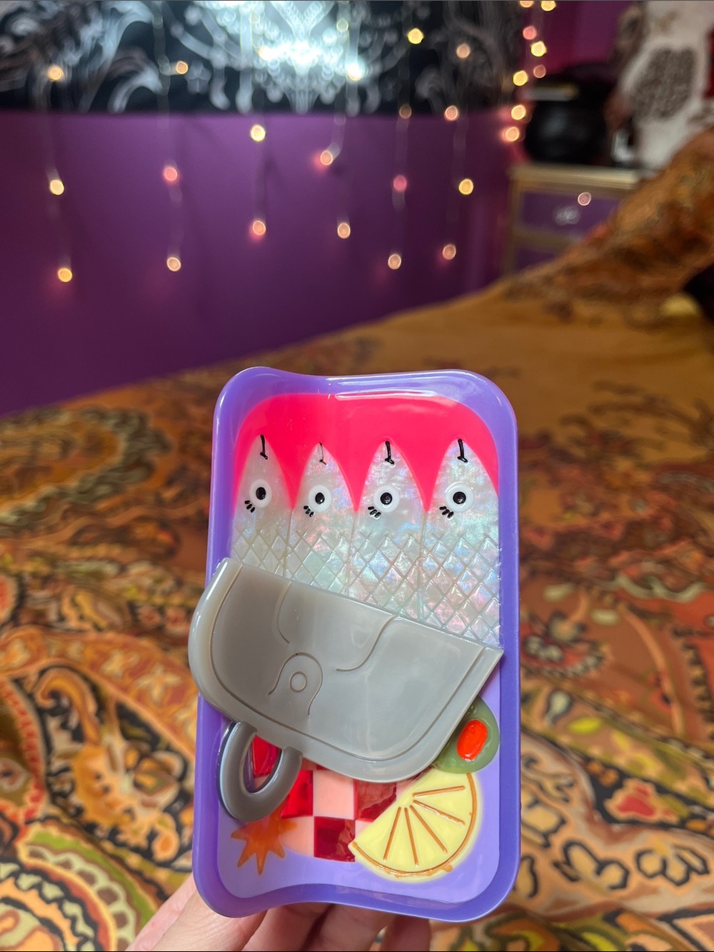 Funky canned sardines fish hair claw clip